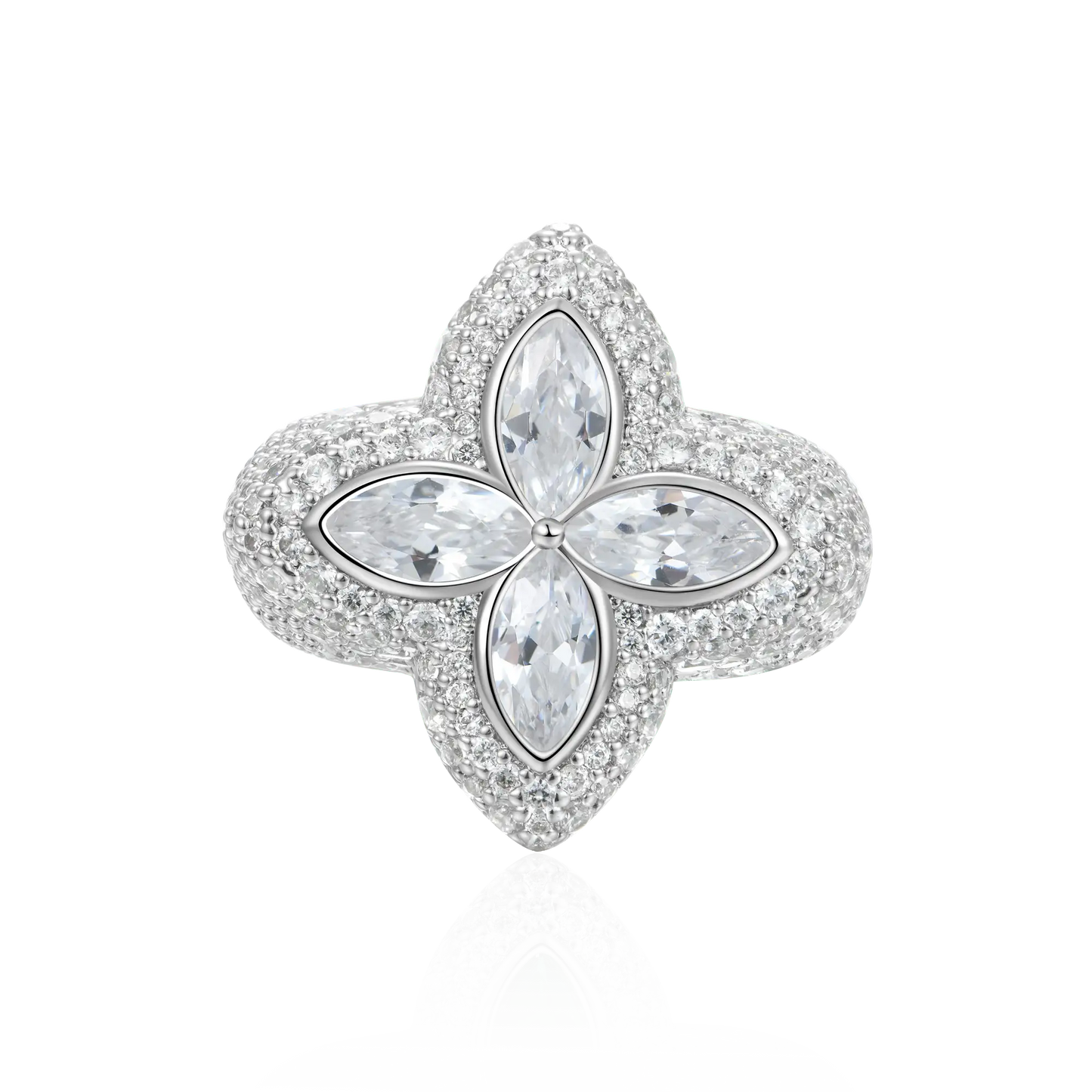 Iced Luminous Clover White Diamond Ring