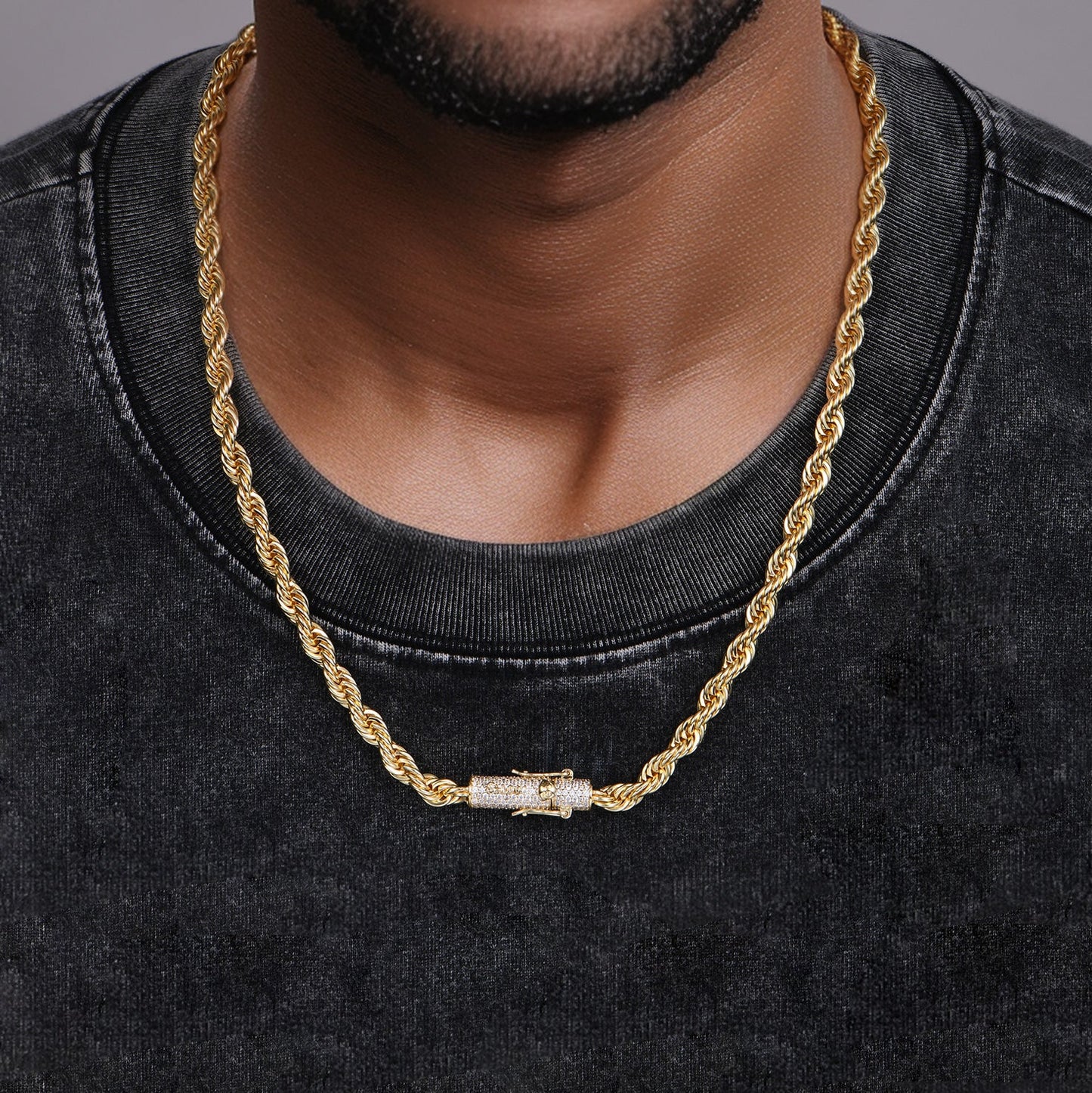 Royal Iced Clasp Rope Chain – 6mm (Yellow Gold)