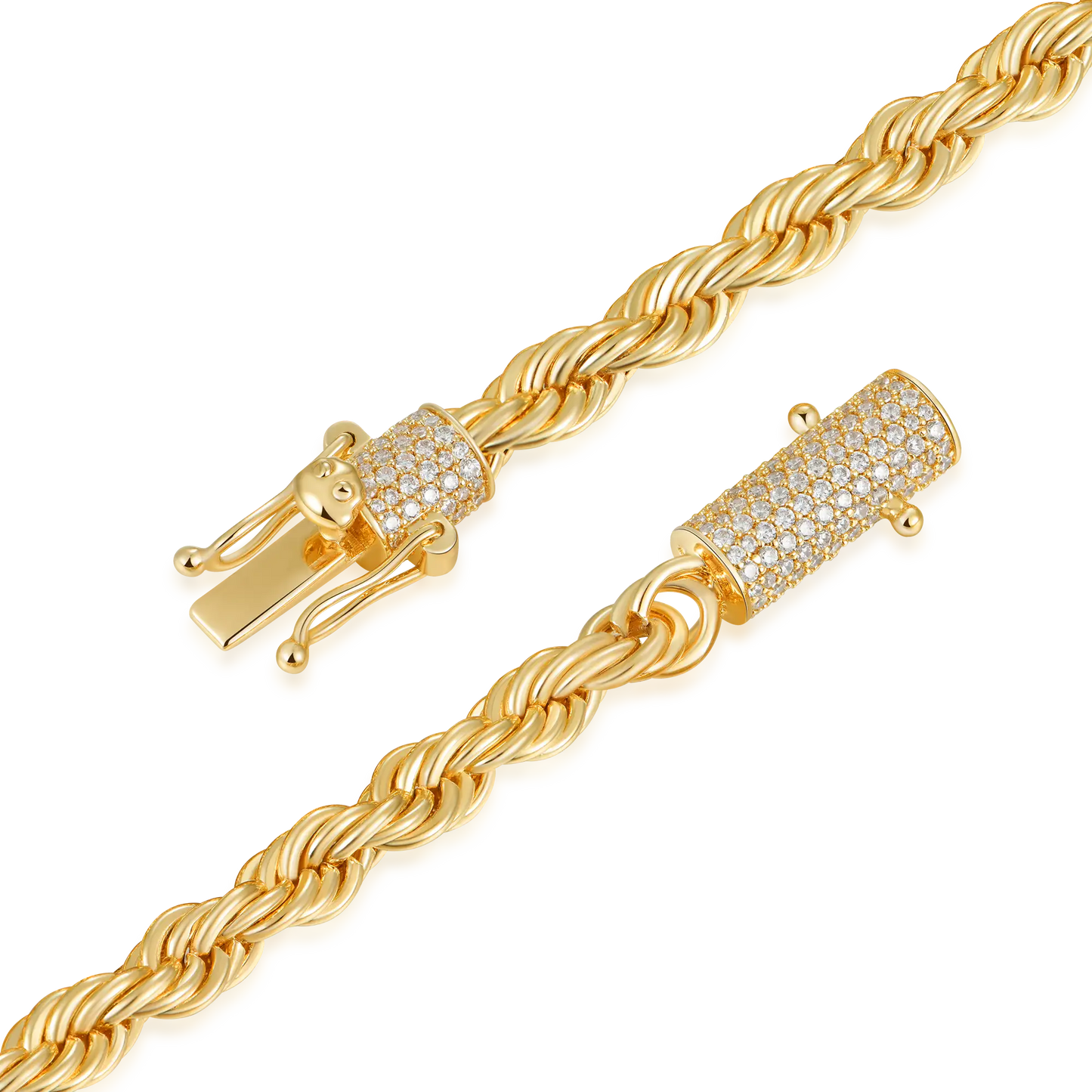 Royal Iced Clasp Rope Chain – 6mm (Yellow Gold)