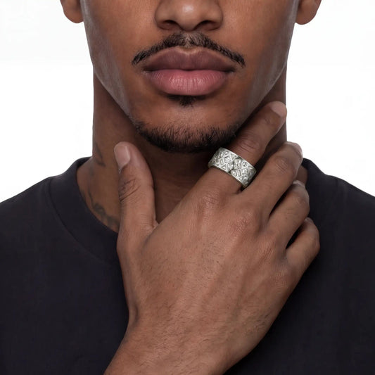 Sacred Window Mosaic Band Ring for Men and women | Hip Hop Statement Ring | Geometric Silver Band | Luxury Streetwear Jewelry