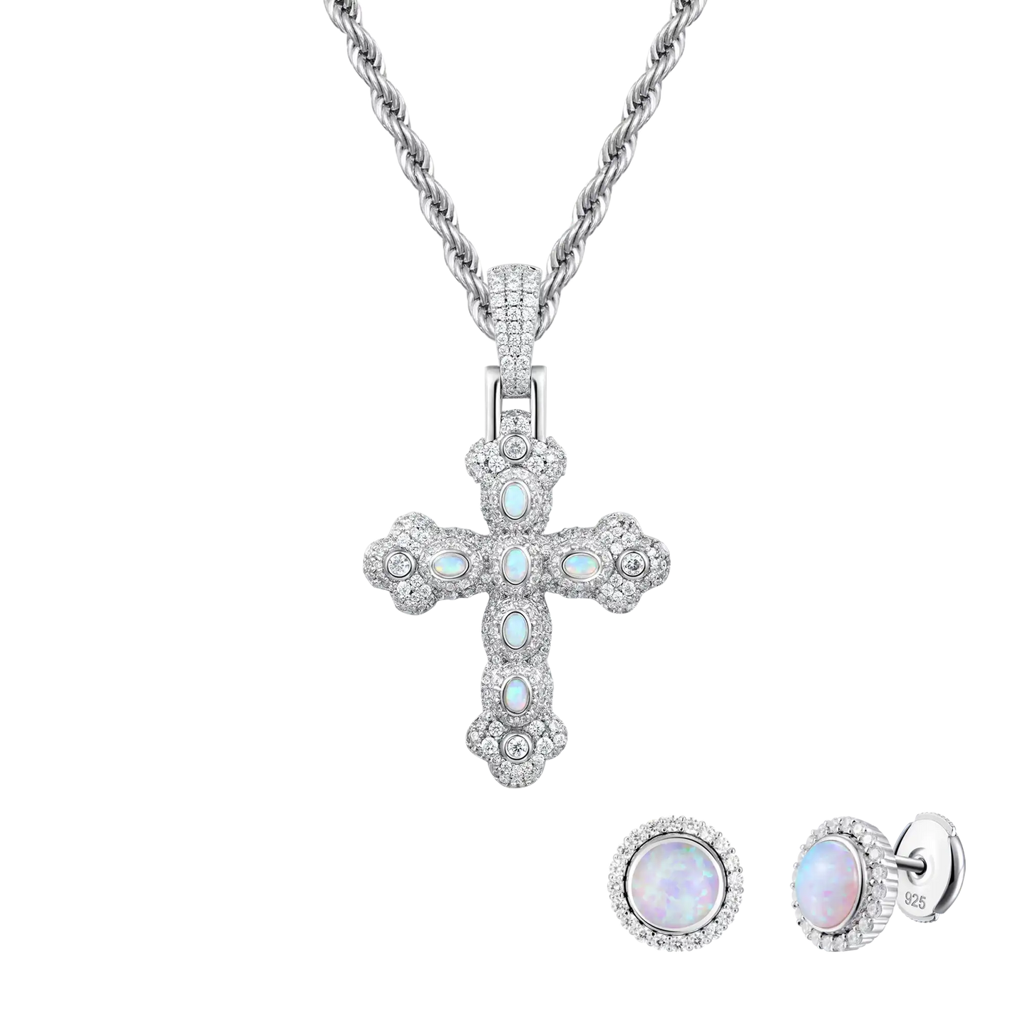 Opal Trinity Cross Pendant Set