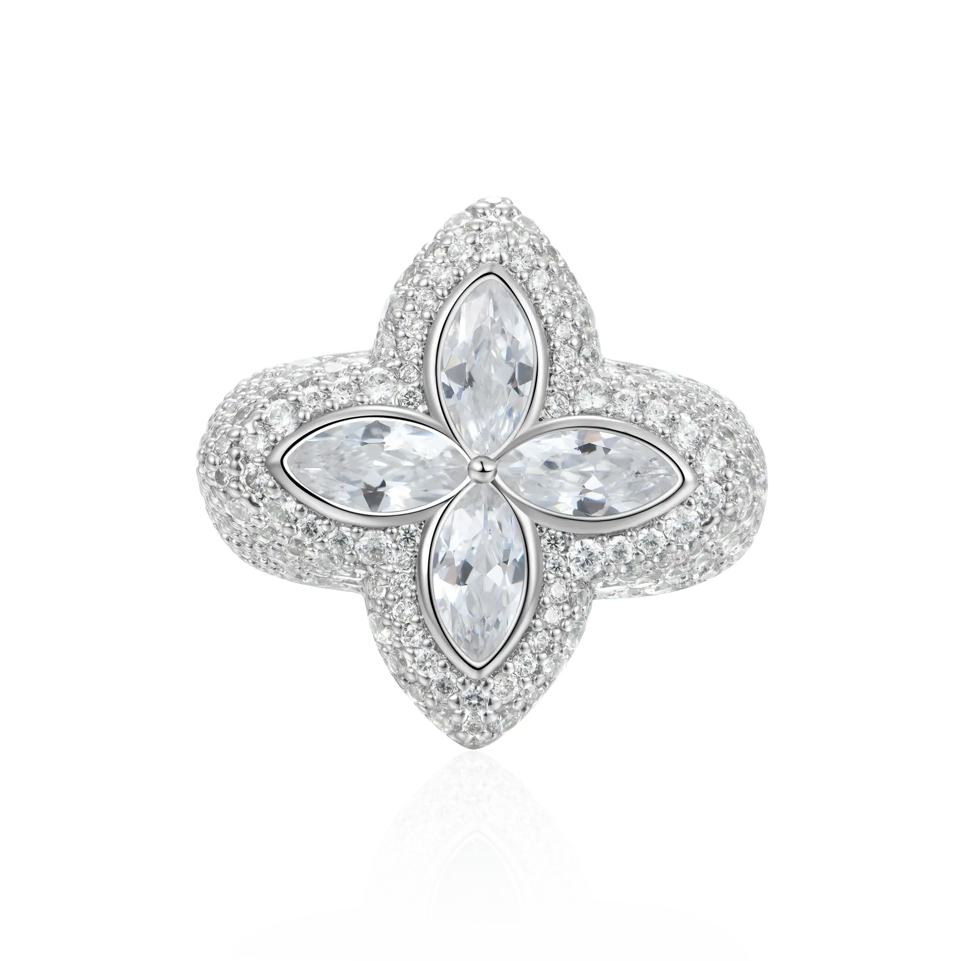 Iced Luminous Clover White Diamond Ring