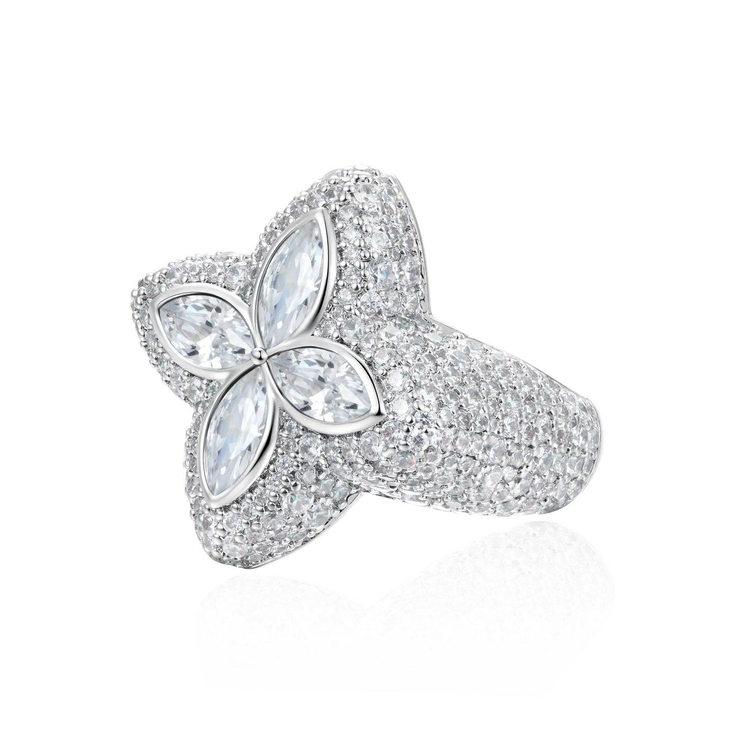 Iced Luminous Clover White Diamond Ring