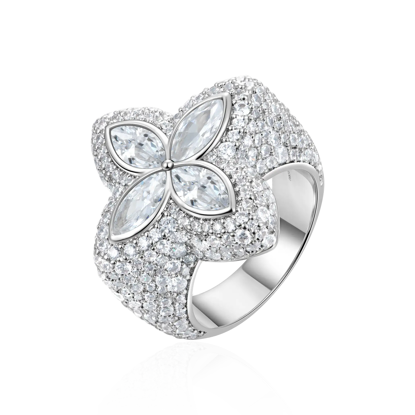 Iced Luminous Clover White Diamond Ring