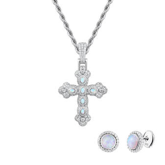 Opal Trinity Cross Pendant Set